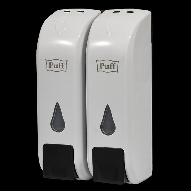 Дозатор для жидкого мыла пластиковый puff-8108, белый с черной кнопкой фото 1