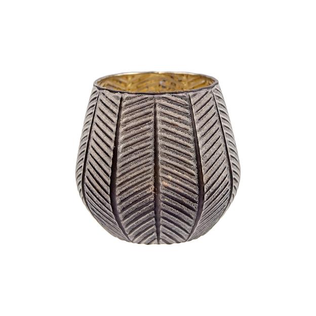 Декоративный стеклянный подсвечник, Д110 Ш110 В100, серый с золотым напылением фото 1