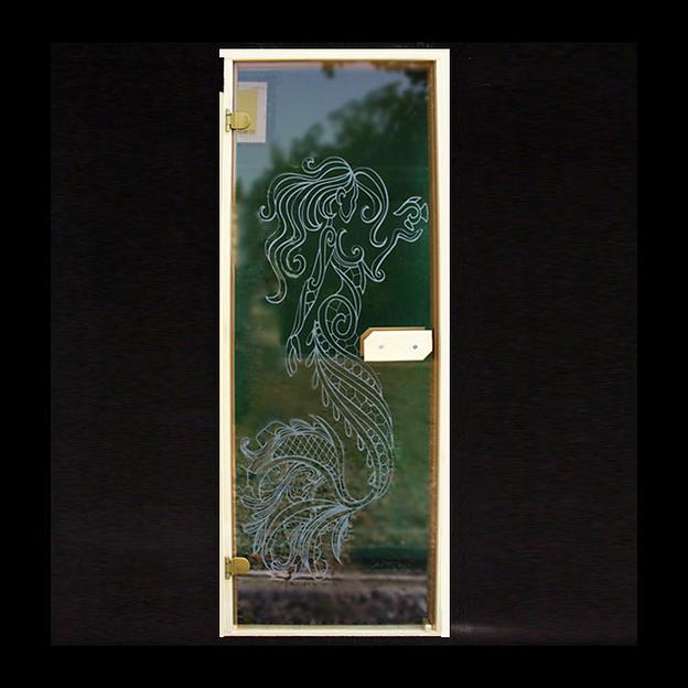 Дверь для бани/сауны с рисунком русалки фото 1