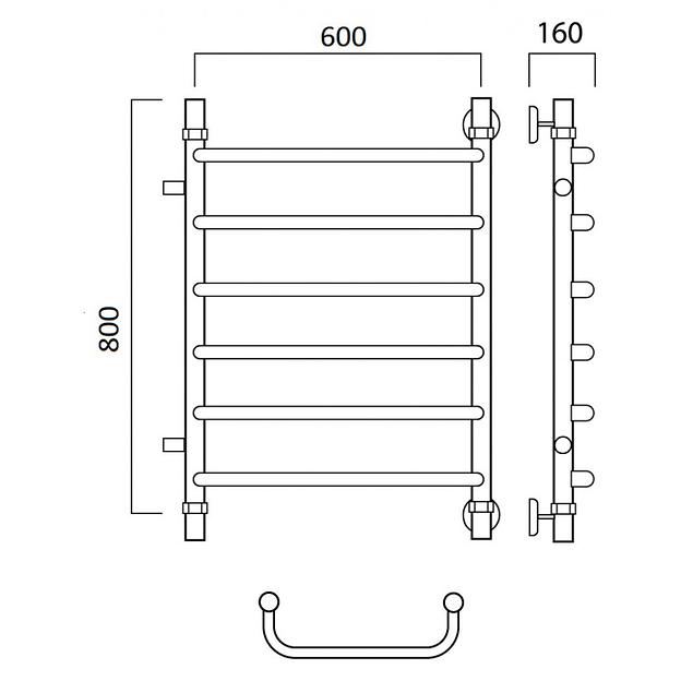 Полотенцесушитель водяной Роснерж Скоба L102001 80x60 с боковым подключением 500 фото 2