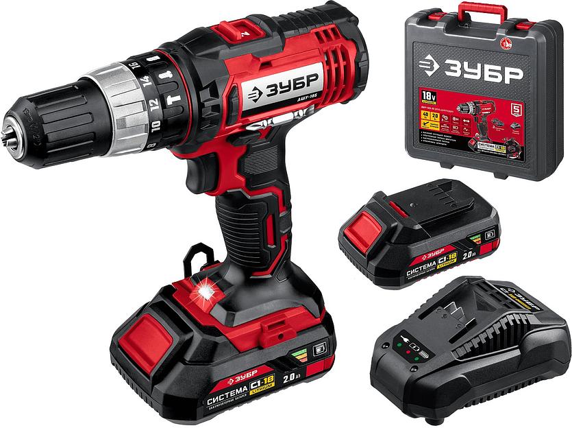 Дрель-шуруповерт Зубр ДШУ-185-22 аккум. патрон:быстрозажимной (кейс в комплекте) фото 1