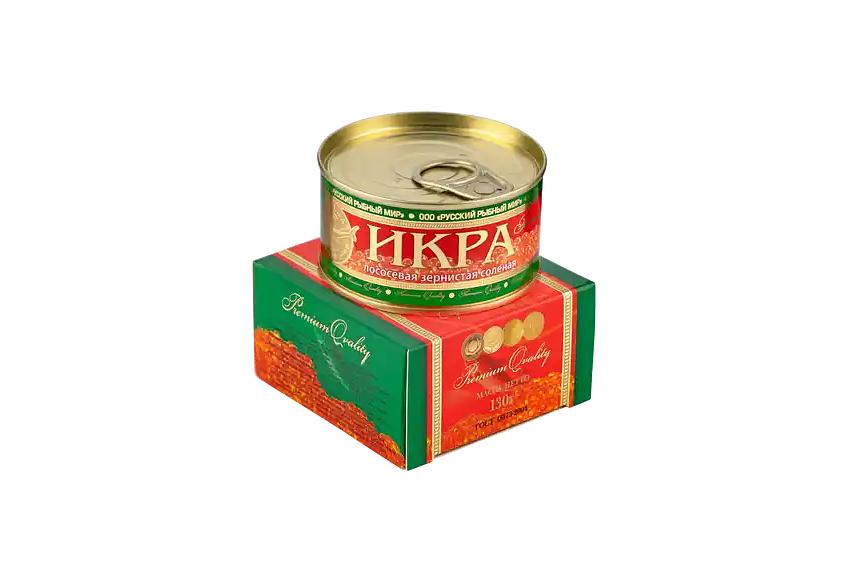 Икра лососёвая зернистая солёная в подарочной упаковке Premium Quality «Русский рыбный мир» 130 г, ж/б фото 1