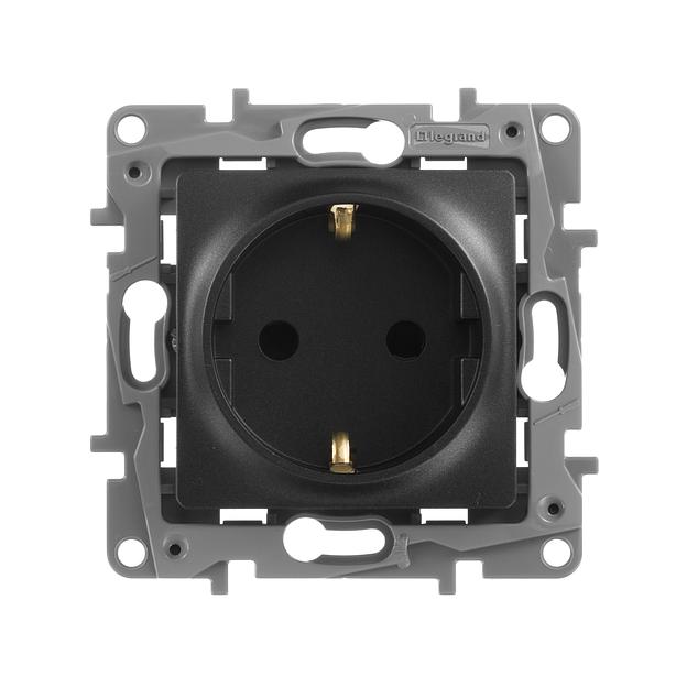 Розетка 2К+З со шторками, немецкий стандарт, винтовые зажимы, 16А, 250В~, Etika, антрацит Legrand 672622 фото 1