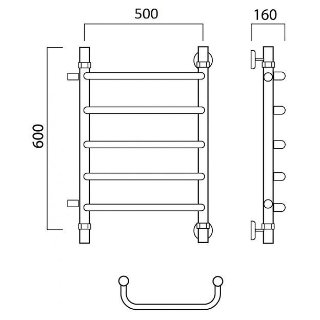 Полотенцесушитель водяной Роснерж Скоба L102001 60x50 с боковым подключением 320 фото 2