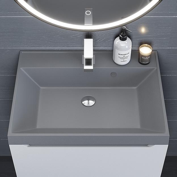 Раковина кварцевая для ванной комнаты Uperwood Classic Quartz 60 см, серая матовая, бетон фото 2