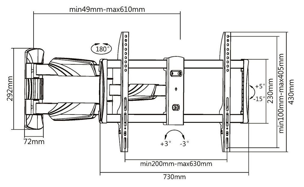 Кронштейн для телевизора Ultramounts UM 909 черный 37"-75" макс.35кг настенный поворотно-выдвижной и наклонный фото 2