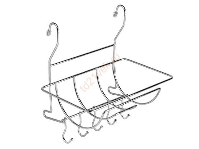 Полка на рейлинг для полотенец с крючками (260х184х264мм), хром фото 1