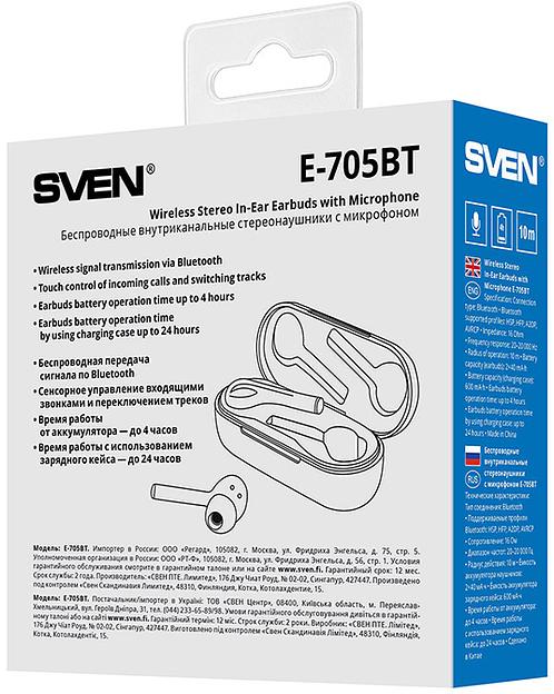 Беспроводные внутриканальные стереонаушники с микрофоном SVEN E-705BT, черный матовый (Bluetooth, TWS, магнитный зарядный кейс) Sven E-705BT (SV-018672) фото 9