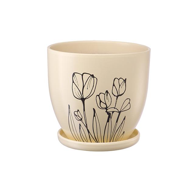 Керамический горшок с подставкой, 4,7л., Д220 Ш220 В198, бежевый фото 1