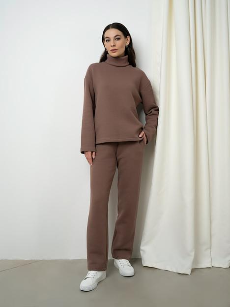 Костюм (свитшот+брюки прямые) цвет тёмно-бежевый ОПТ фото 1