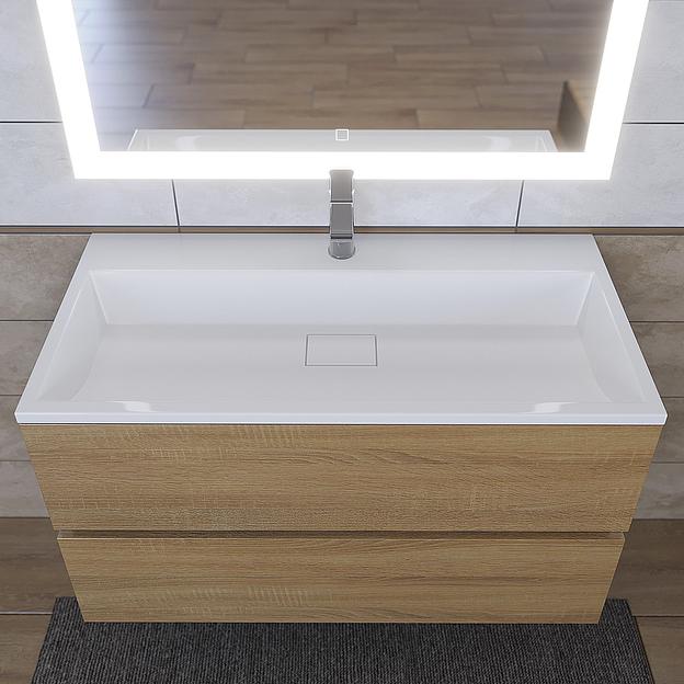 Тумба под раковину для ванной Uperwood Barsa 90 см, подвесная, белая/дуб сонома фото 4