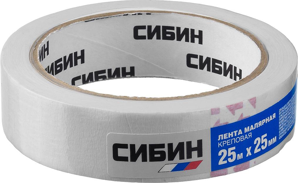 СИБИН 25 мм х 25 м, креповая, малярная лента (12111-25) фото 2