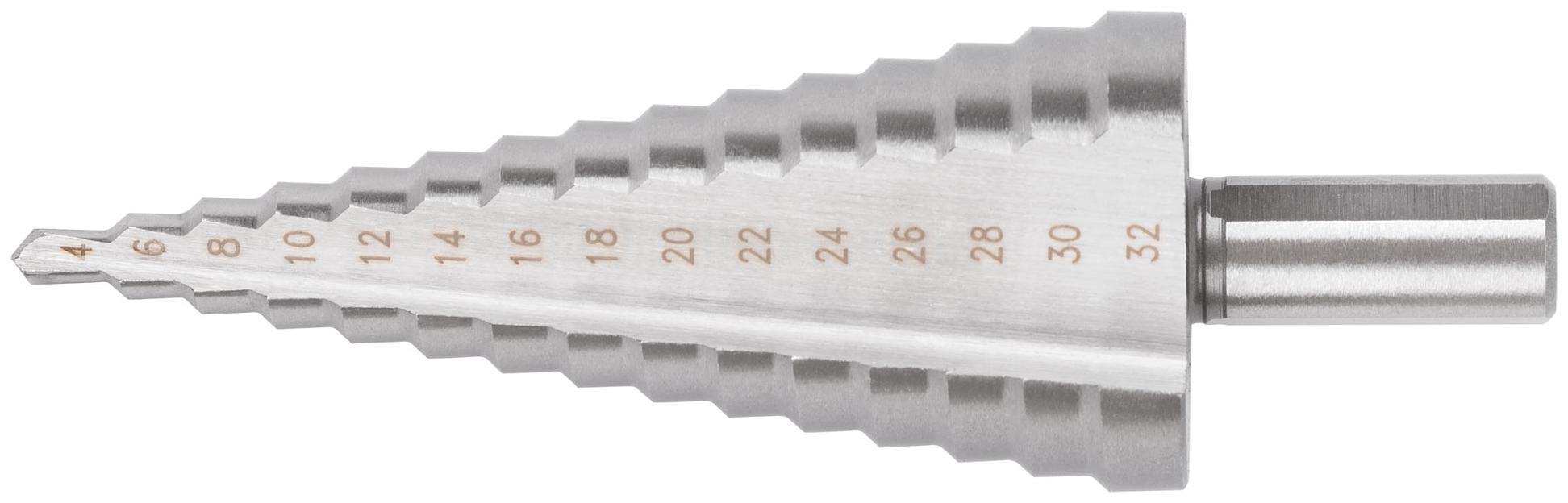 Сверло ступенчатое HSS (Р6М5) по металлу, 15 ступеней, 4-32 мм фото 1