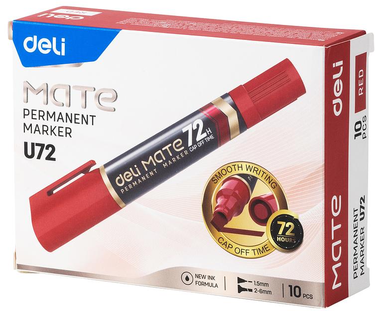 Маркер перманентный Deli EU72-RD двойной пиш. наконечник 1-5мм красный фото 6