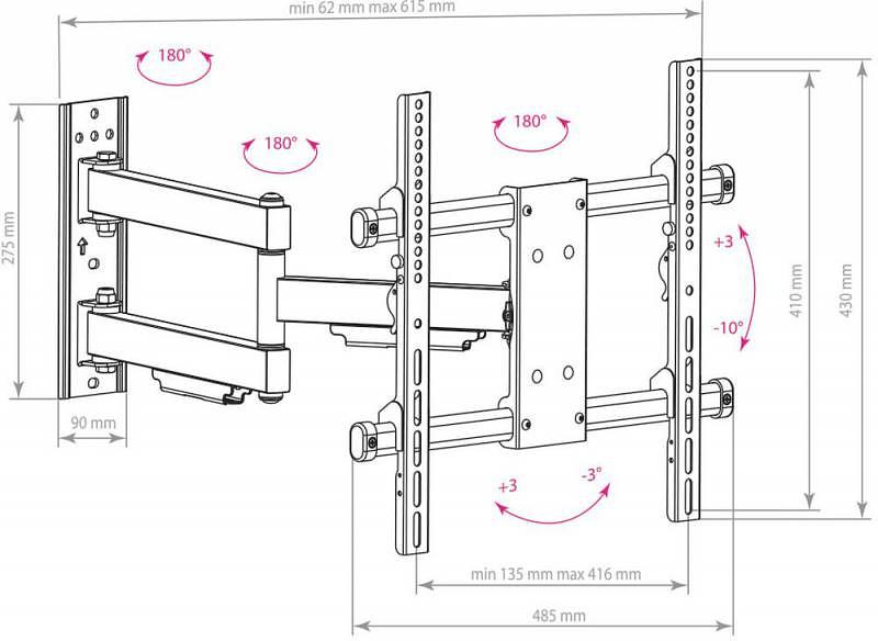Кронштейн для телевизора Arm Media PARAMOUNT-40 черный 26"-65" макс.50кг настенный поворот и наклон фото 3