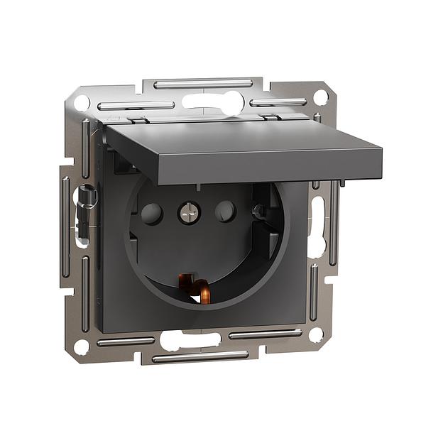 Розетка с заземлением SE EPH3100171 Asfora с крышкой механизм антрацит EPH3100171 фото 1