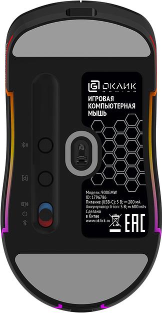 Мышь Оклик 900GMW черный оптическая 26000dpi беспров. BT/Radio для ноутбука 6but (1796786) фото 3