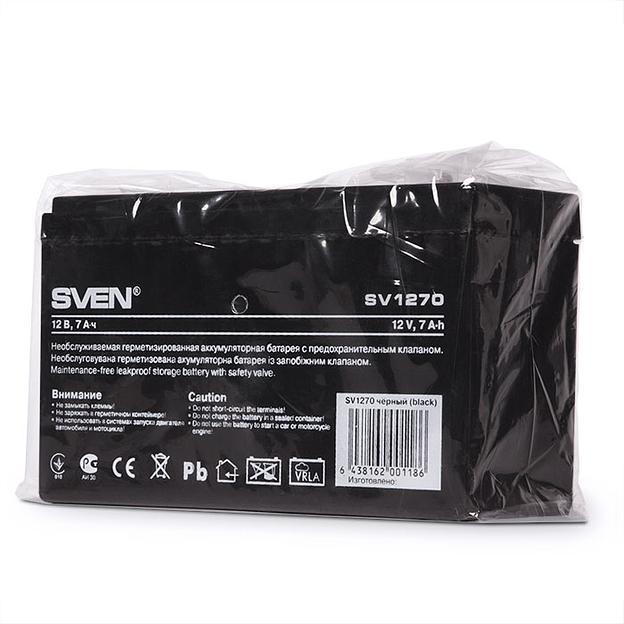 Батарея SVEN SV 1270 (12V 7Ah), напряжение 12В, емкость 7А*ч, макс. ток разряда 105А, макс. ток заряда 2.1А, свинцово-кислотная типа AGM, тип клемм F2, Д/Ш/В 151/65/94 мм, 2.1кг Sven SV1270 (SV-0222007) фото 4