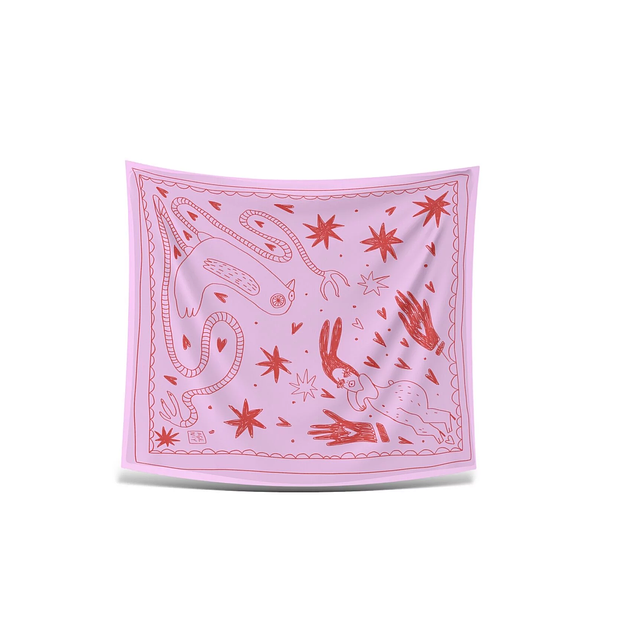 Женский платок «Заяц и Голубь» искусственный шёлк Армани 55×55 см фото 1