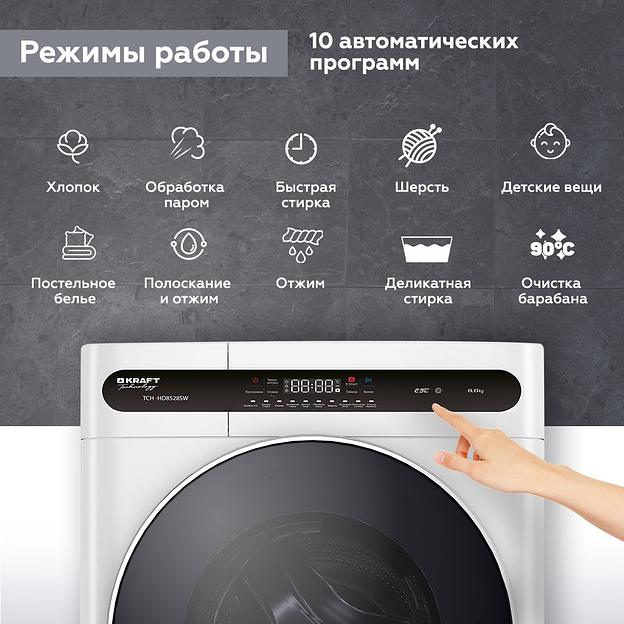 Стиральная машина Kraft TCH-HD8528SW класс: A+++ загр.фронтальная макс.:8кг белый инвертор фото 3