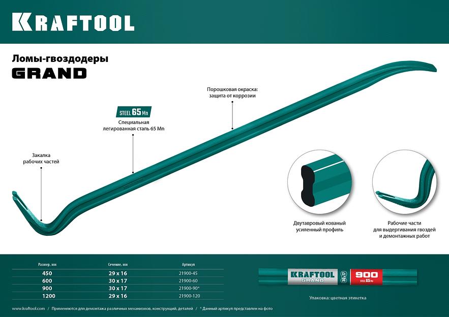 KRAFTOOL GRAND, 600 мм, 30 х 17 мм, двутавровый лом-гвоздодер (21900-60) фото 5