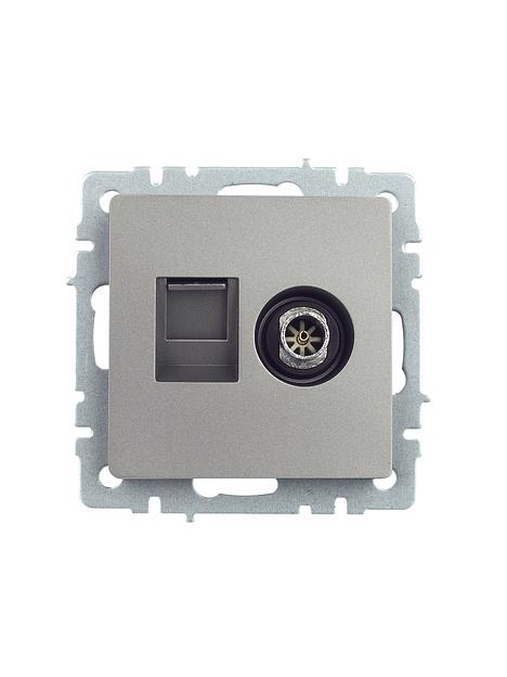 IEK BR-AK20-1-K46 BRITE Роз. двойная TV+RJ45 кат.5E РТВ/РК12-БрС сталь фото 2