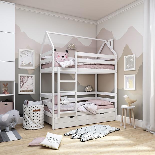 Двухъярусная кровать-домик Classic+ белая фото 1