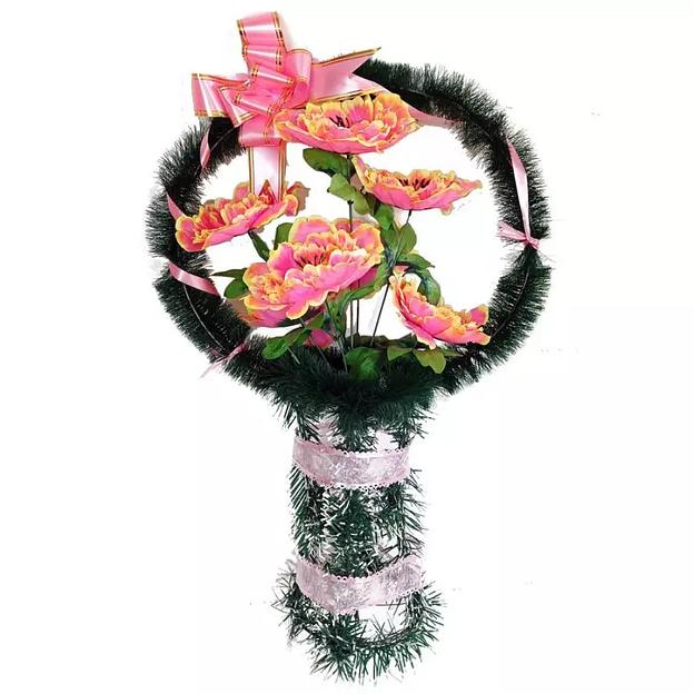 Корзина ритуал. Достойный пион с бантом г508-н287 85см фото 1