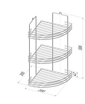 Полка угловая 3-ярусная высокая, форма овал, высота бортика 3 прута, эконом арт. 252-3 Опт фото 1