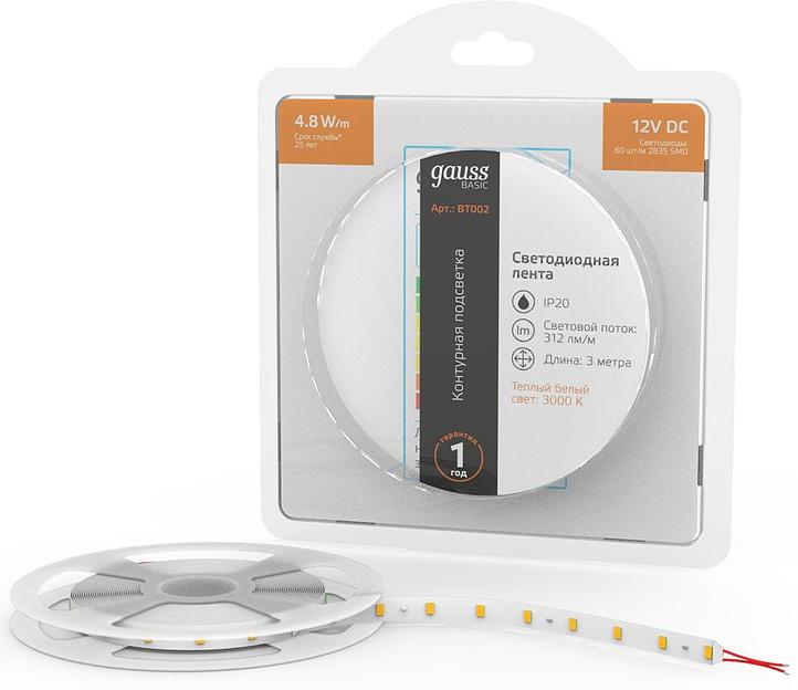Лента светодиод. Gauss Basic 3м (BT002) фото 1