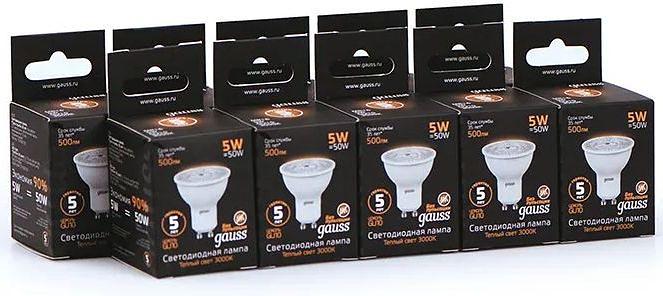 Лампа светодиодная Gauss Black 5Вт цок.:GU10 рефлек. 220B 3000K св.свеч.бел.теп. MR16 (упак.:10шт) (101506105) фото 3