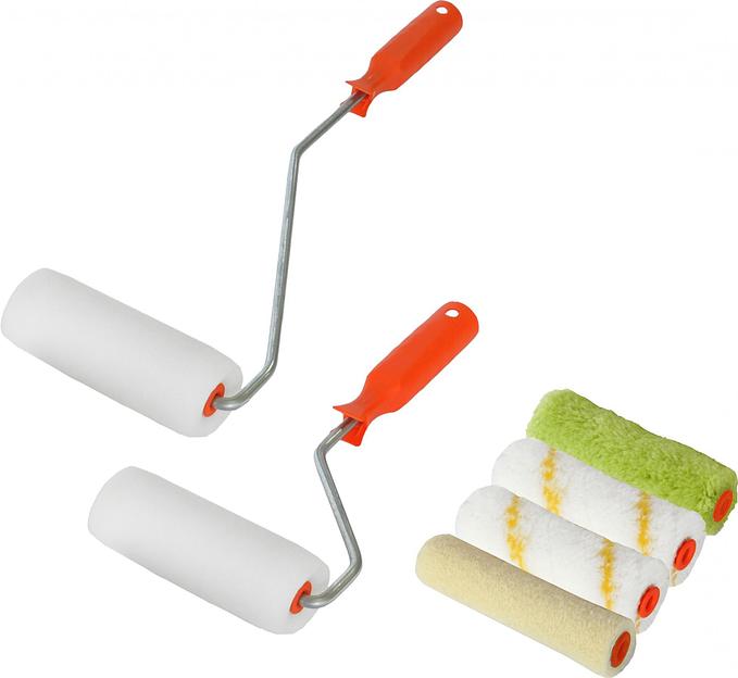 Набор DECOR "Бравый маляр": d15 мм, 100мм, 2 ручки + 6 роликов (полиакрил, полиамид, велюр, микроф.) фото 1