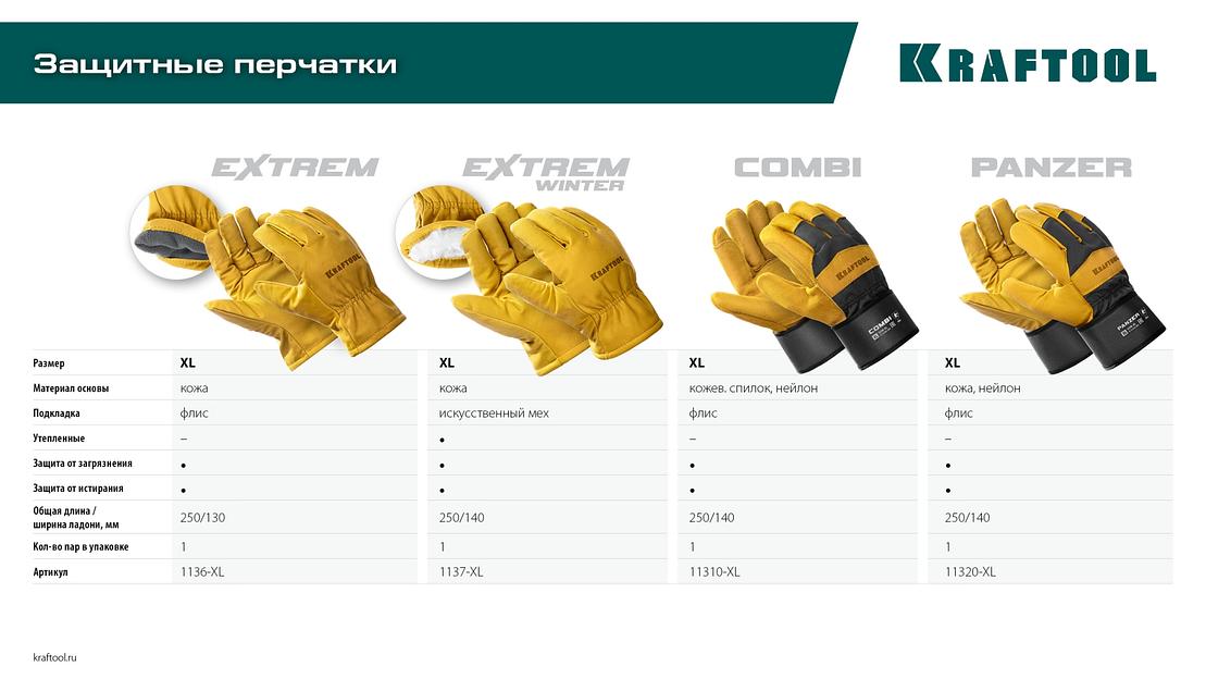 KRAFTOOL COMBI, XL (10) комбинированные двухслойные спилковые перчатки с доп. слоем на ладони (11310-XL) фото 8
