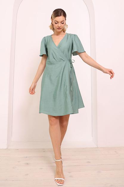 Платье на запах с юбкой-солнце, зеленый, опт фото 1
