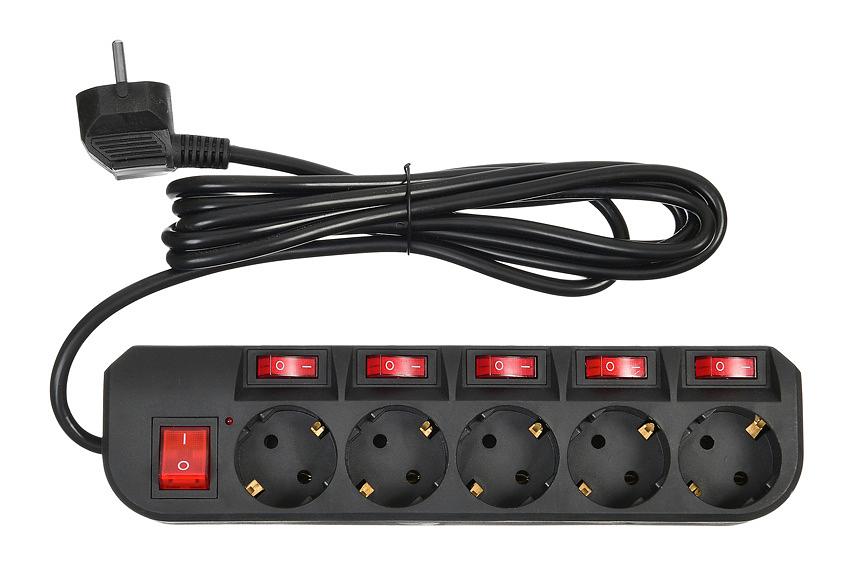 Сетевой фильтр Buro 500SH-3-SW-B 3м (5 розеток) черный (коробка) фото 2