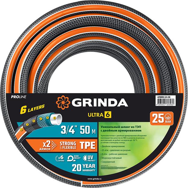 GRINDA ULTRA 6, 3/4″, 50 м, 25 атм, шестислойный, двойное армирование, поливочный шланг, PROLine (429009-3/4-50) фото 7