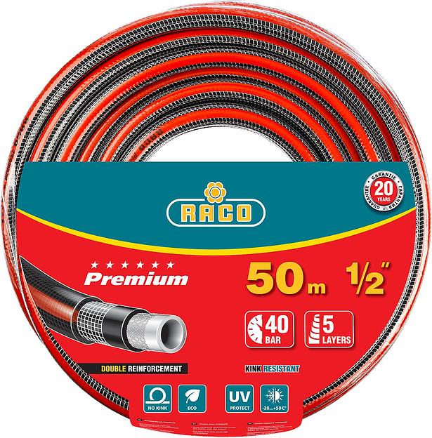 RACO PREMIUM, 1/2″, 50 м, 40 атм, пятислойный, усиленный двумя слоями армирования, поливочный шланг (40300-1/2-50) фото 1