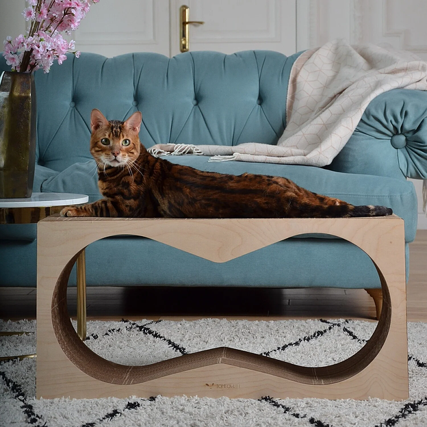 Когтеточка Тумяу «Аквариум» с деревянным ободком, Premium, светлое дерево, опт фото 3