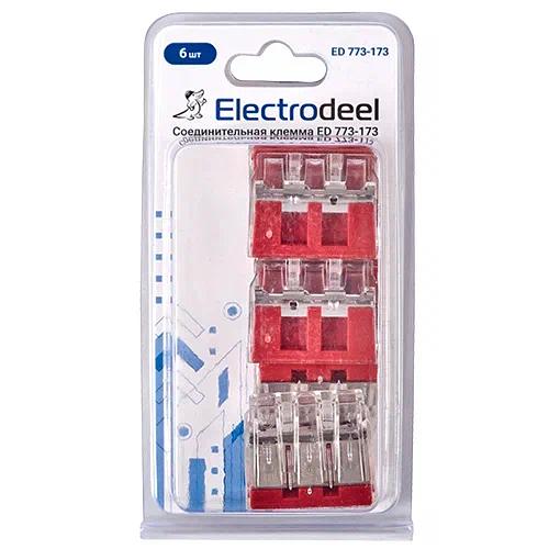 Клемма соединительная 3-контактная Elеctrodeel ED 773-173-b6, сечение 2,5-6,0 мм2, 41А/400В (упаковка 6 штук) фото 2