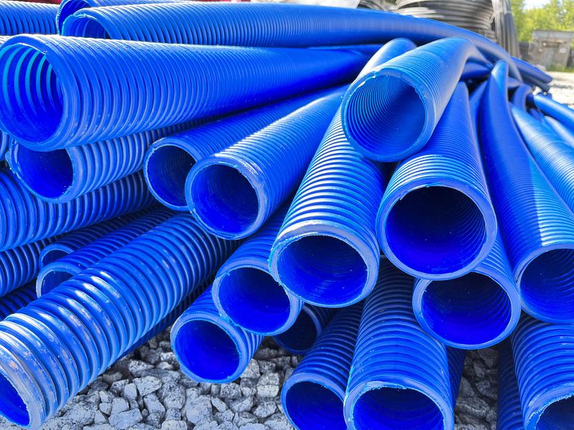 Труба ПНД 90 мм гофрированная двустенная жесткая (6м) Синяя фото 3