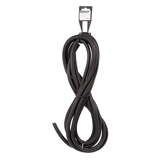 Труба автомобильная гофрированная ПП разрезная d9.8мм черн. (уп.5м) Rexant 15-1005 фото 1