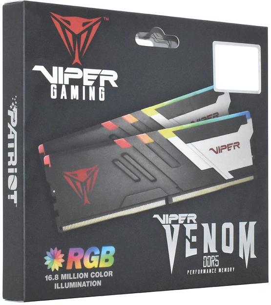 Оперативная память Patriot Memory Viper Venom RGB, DDR5, 64GB (2x32GB), 6000 MHz, CL30, с радиаторами, RGB, серебристый/чёрный фото 7