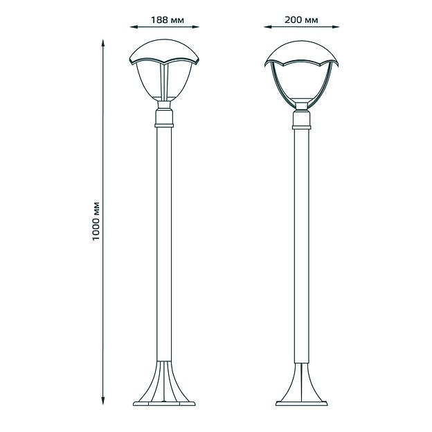 Светильник садово-парковый Gauss Aura столб 200*200*1000mm, 170-240V / 50Hz, 1xE27, Max.60W, IP: 54, 1/6 фото 6