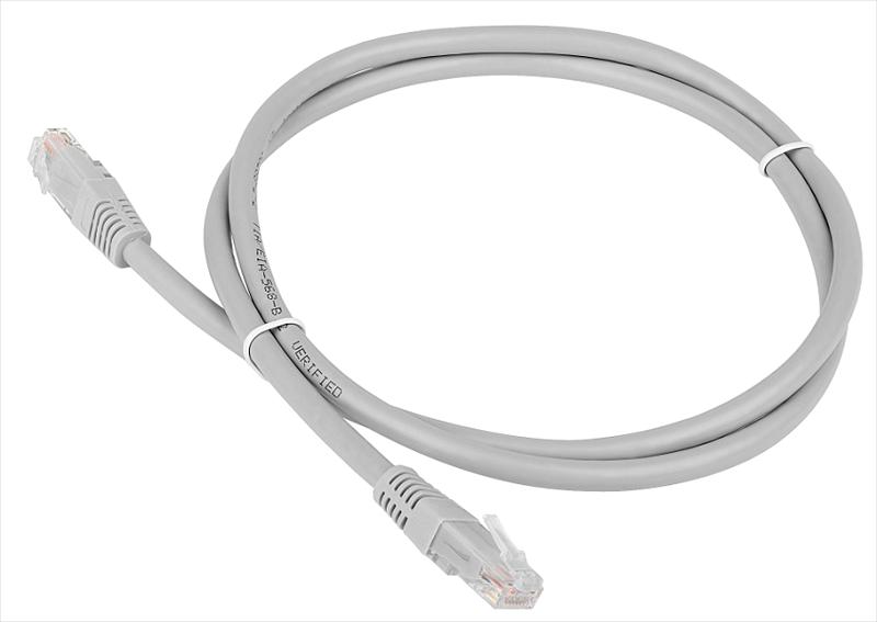 Патч-корд TWT UTP кат.6, с заливными колпачками, 5.0 м, серый (TWT-45-45-5.0/6-GY) фото 1