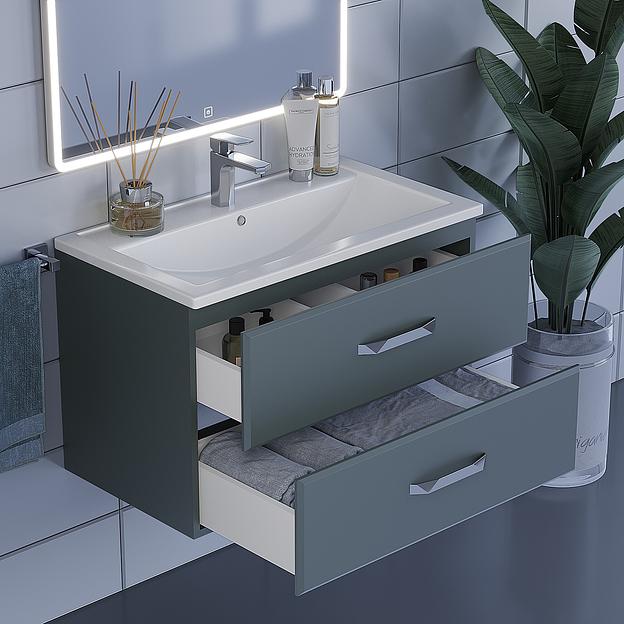 Тумба с раковиной для ванной Uperwood Foster 80 см, подвесная, серый графит фото 8