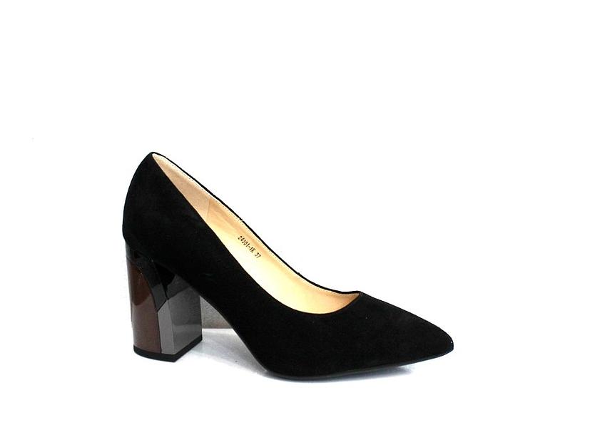 Туфли женские чёрные, замша, каблук 8,5 см фото 1