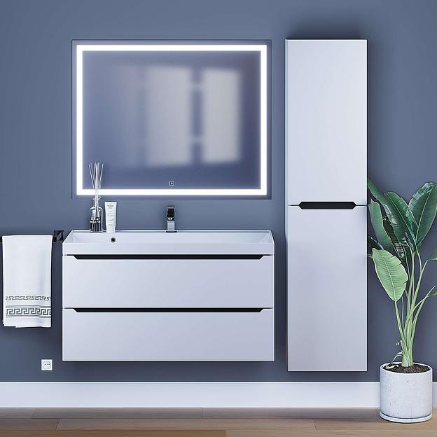 Тумба с раковиной для ванной Uperwood Tanos 100 см, подвесная, матовая, белая/графит фото 6