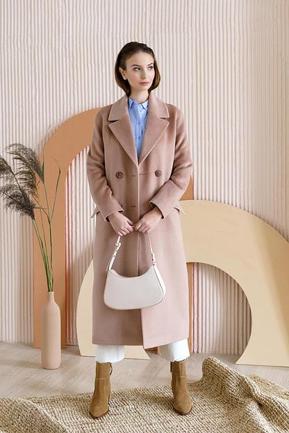 Женское демисезонное пальто двубортное Mmoda светлый кэмл, арт.37–8 фото 4