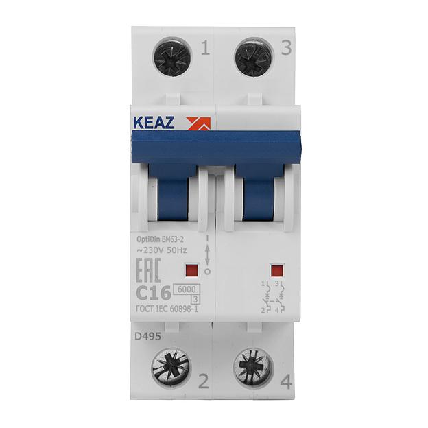 Выключатель автоматический модульный 2п C 16А 6кА OptiDin BM63-2C16-УХЛ3 КЭАЗ 260599 фото 2