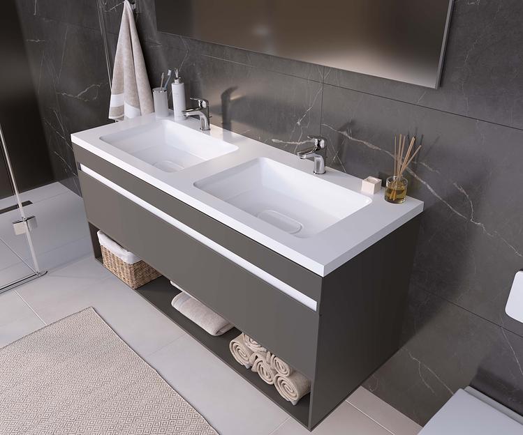 Раковина для ванной полувстраиваемая двойная Uperwood Modul 120 см, белая глянцевая фото 3